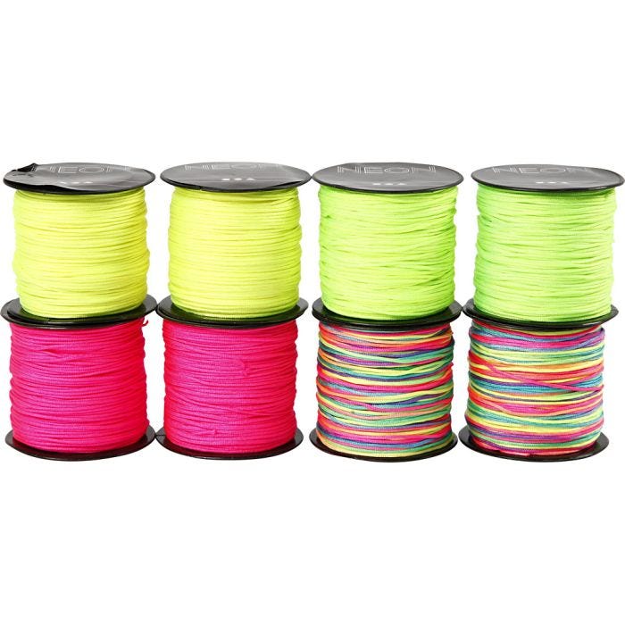 Cuerda de Nylon, grosor 1 mm, verde neón, rosa neón, amarillo neón, neomix, 8x28 m/ 1 paquete