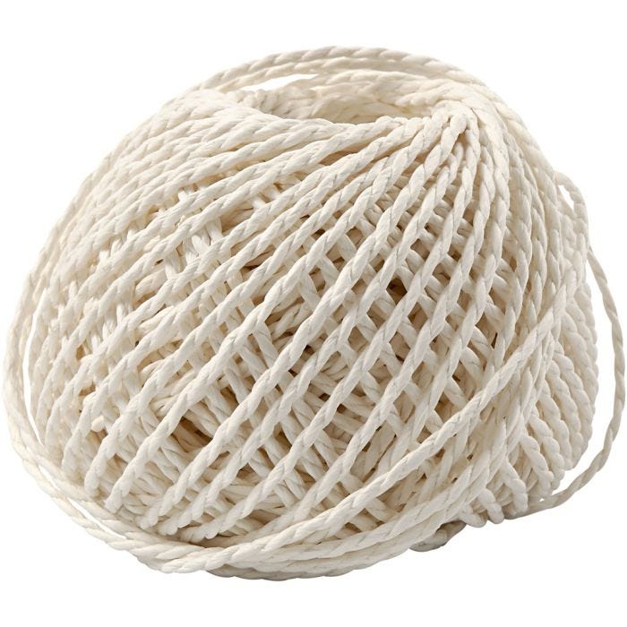 Hilo de Papel, grosor 2,5-3 mm, blanco, 150 gr, 40 m/ 1 bola