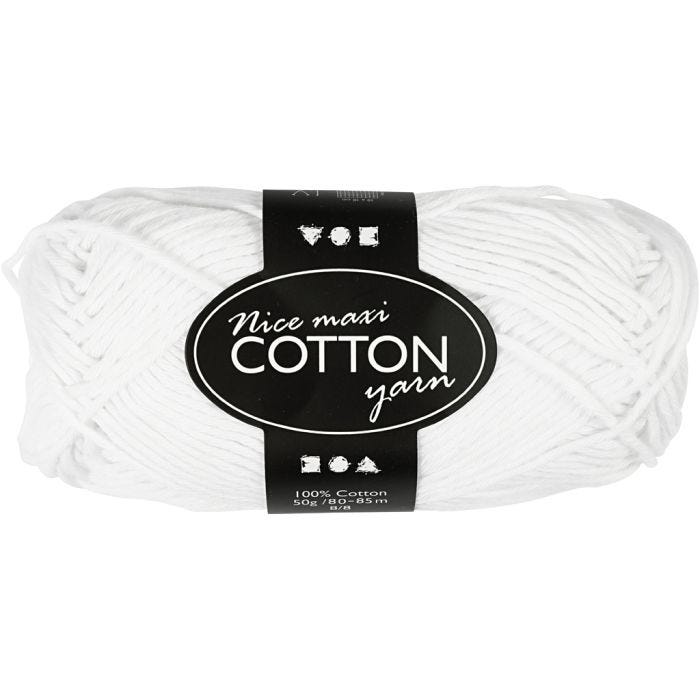Lana de algodón, 8/8, L. 80-85 M, medidas maxi, blanco, 50gr/ 1 bola