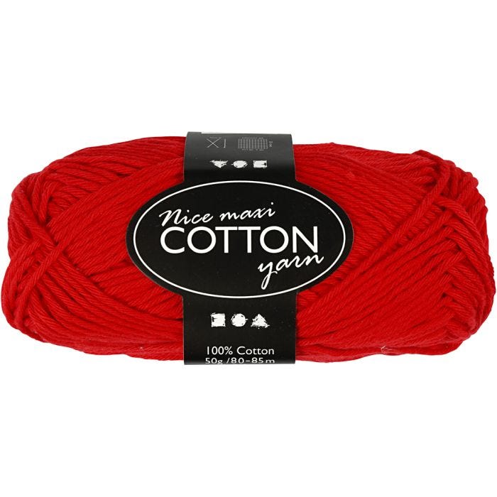 Lana de algodón, medida 8/8, L. 80-85 m, medidas maxi , rojo, 50 gr/ 1 bola