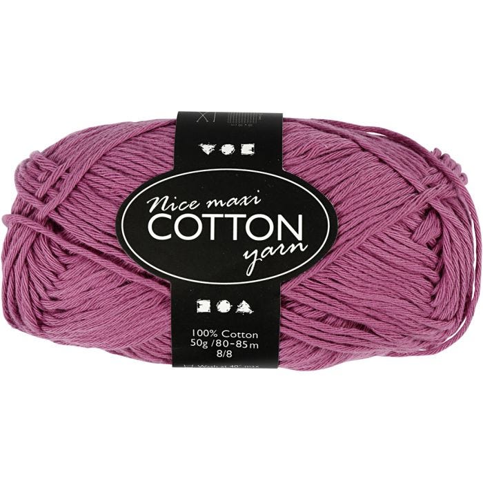 Lana de algodón, 8/8, L. 80-85 M, medidas maxi, violeta, 50gr/ 1 bola