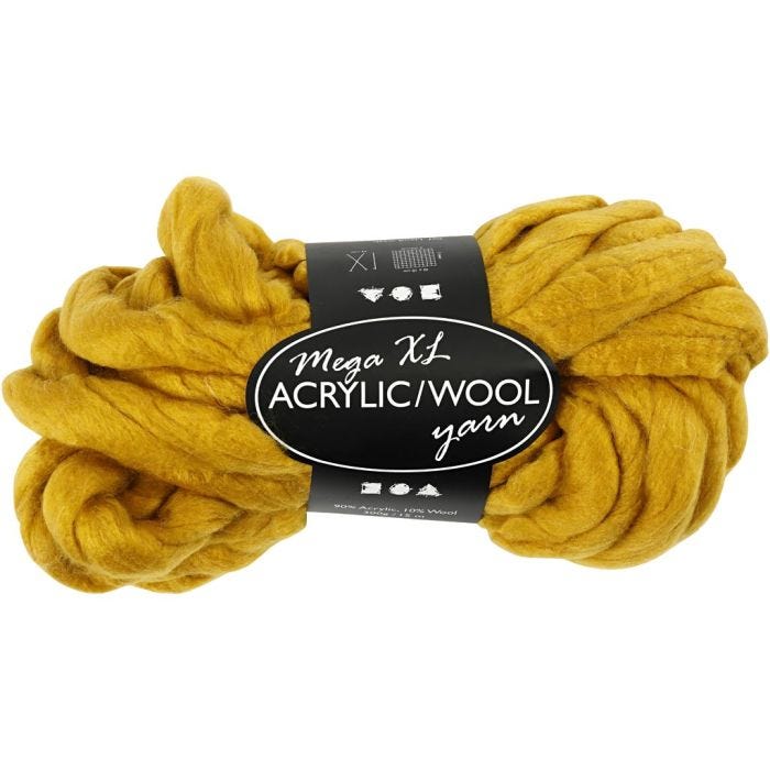 Hilo Grueso de Acrílico/Lana, L. 15 M, medidas mega, amarillo oscuro, 300 gr/ 1 bola