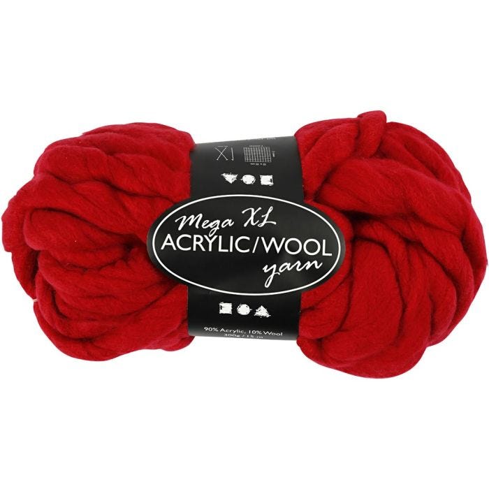 Hilo Grueso de Acrílico/Lana, L. 15 M, medidas mega, rojo oscuro, 300 gr/ 1 bola