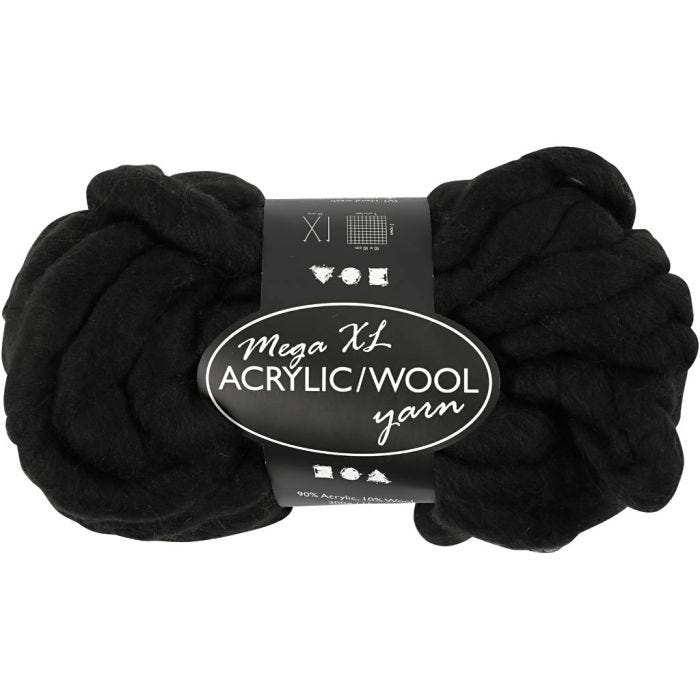 Hilo Grueso de Acrílico/Lana, L. 15 M, medidas mega, negro, 300 gr/ 1 bola