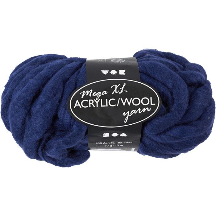Hilo Grueso de Acrílico/Lana, L. 15 M, medidas mega, azul oscuro, 300 gr/ 1 bola