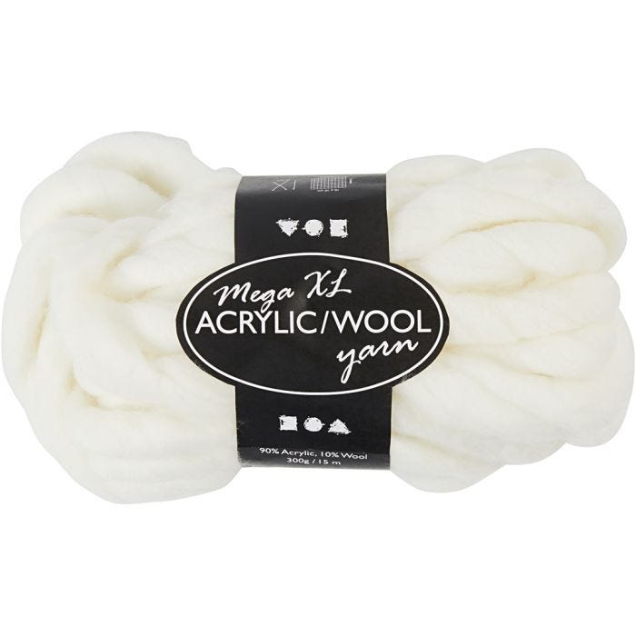 Hilo Grueso de Acrílico/Lana, 15 M, mega, blanquecino, 300gr/ 1 bola