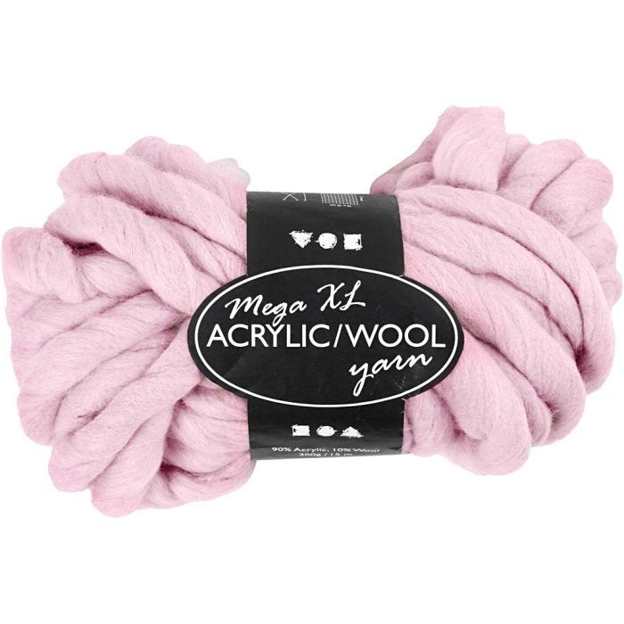 Hilo Grueso de Acrílico/Lana, L. 15 M, medidas mega, rosado, 300 gr/ 1 bola