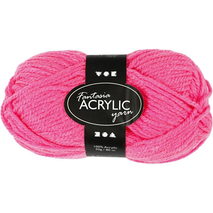 Fantasia lana acrílica, L. 80 M, rosa neón, 50 gr/ 1 bola