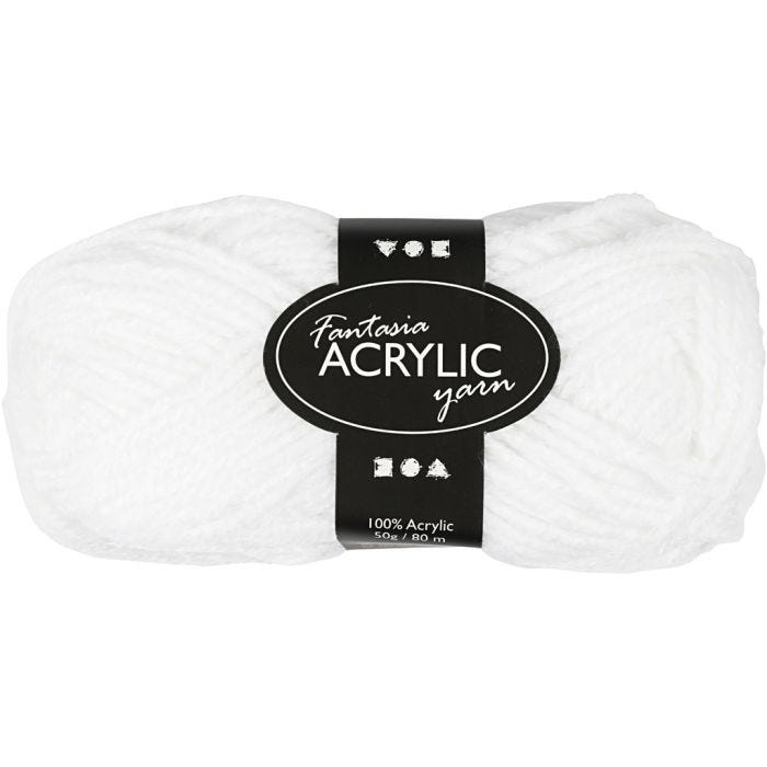 Fantasia lana acrílica, L. 80 M, blanco, 50gr/ 1 bola