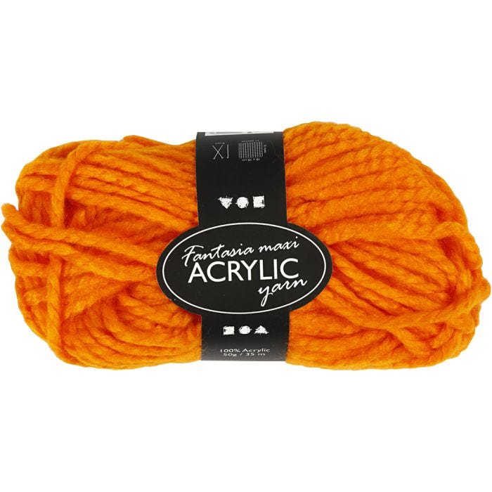 Fantasia lana acrílica, L. 35 m, Maxi, naranja neón, 50 gr/ 1 bola