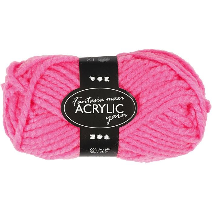Fantasia lana acrílica, L. 35 M, Maxi, rosa neón, 50 gr/ 1 bola