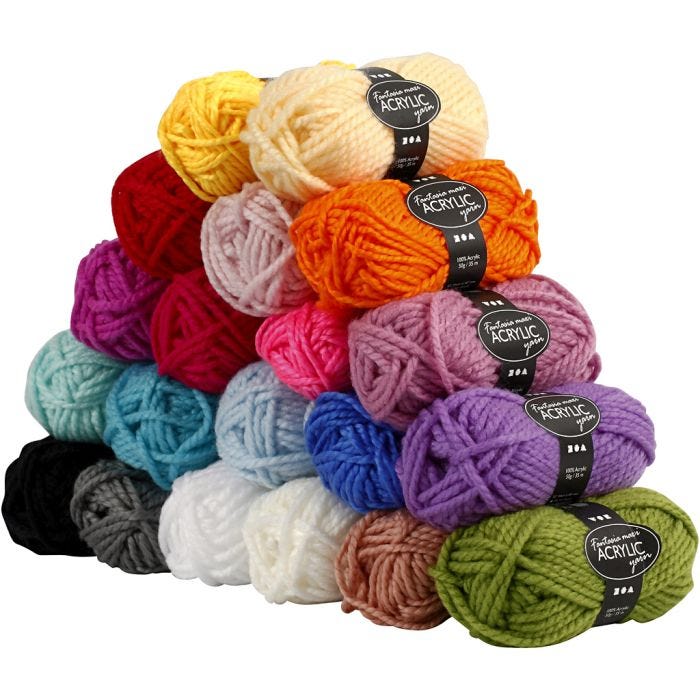 Fantasia lana acrílica, 35 M, Maxi, surtido de colores, 20x50gr/ 1 paquete