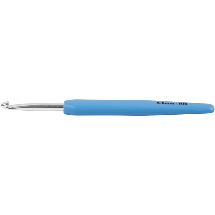Gancho de crochet, medida 5, L. 13,3 cm, medidas 5 mm, azul, 1 ud