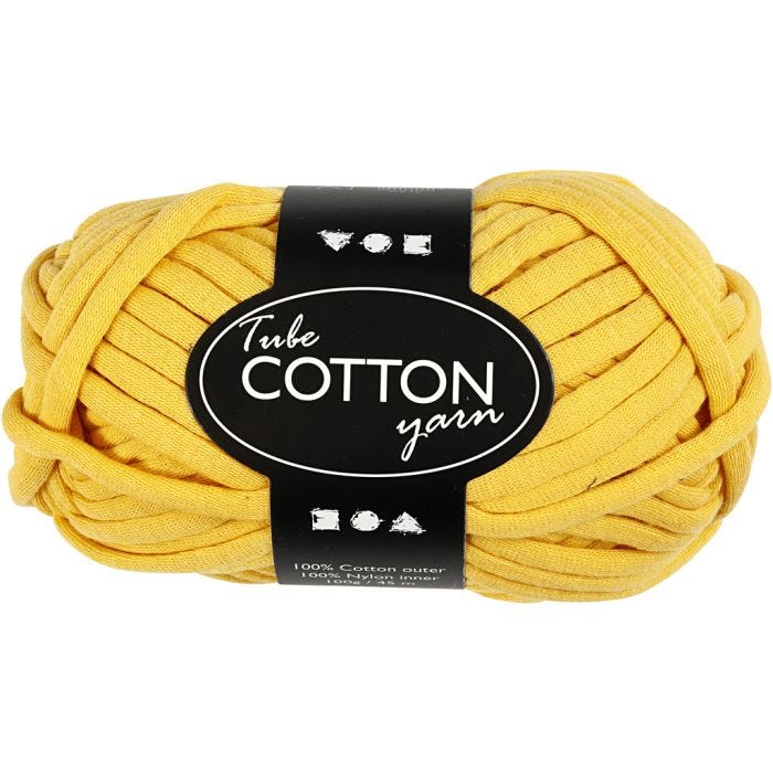 Lana tubular de algodón, 45 M, amarillo, 100gr/ 1 bola