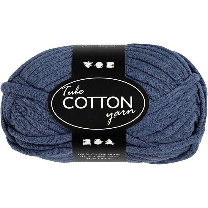 Lana tubular de algodón, 45 M, azul oscuro, 100gr/ 1 bola