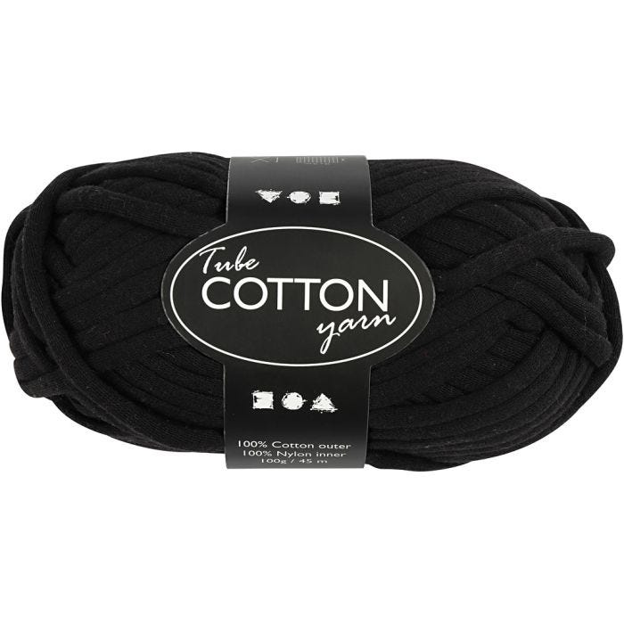 Lana tubular de algodón, L. 45 M, negro, 100 gr/ 1 bola