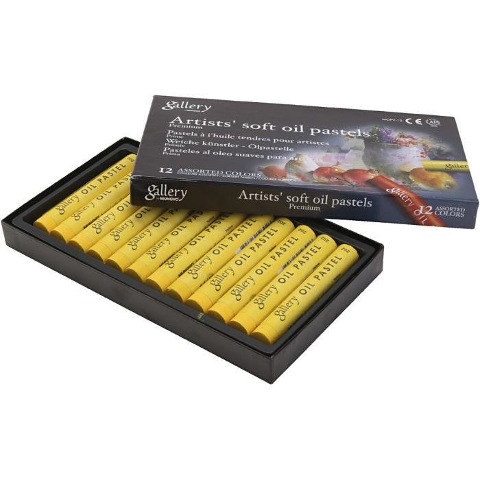 Pasteles al óleo, L. 7 cm, dia 11 mm, grosor 11 mm, amarillo, 12 ud/ 1 paquete