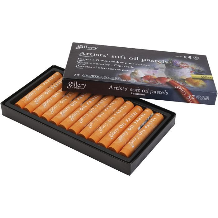 Pasteles al óleo, L. 7 cm, dia 11 mm, grosor 11 mm, naranja, 12 ud/ 1 paquete