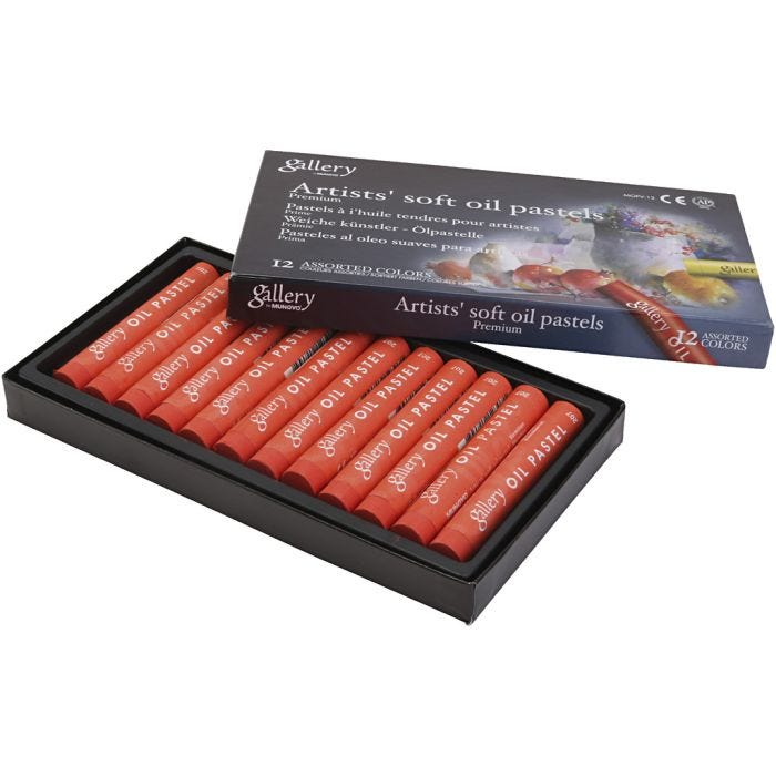 Pasteles al óleo, L. 7 cm, dia 11 mm, grosor 11 mm, vermilion, 12 ud/ 1 paquete