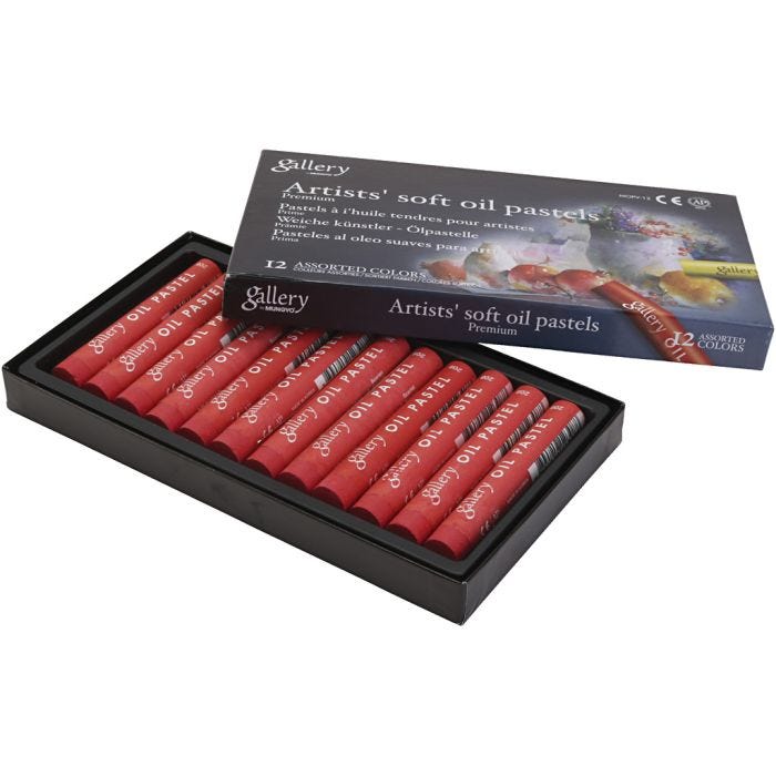 Pasteles al óleo, L. 7 cm, dia 11 mm, grosor 11 mm, rojo escarlata, 12 ud/ 1 paquete