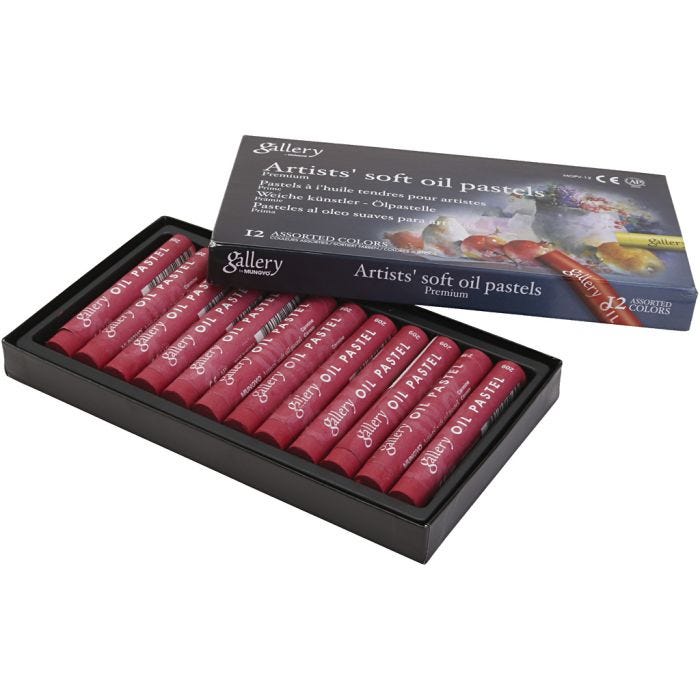 Pasteles al óleo, L. 7 cm, dia 11 mm, grosor 11 mm, rojo carmín, 12 ud/ 1 paquete