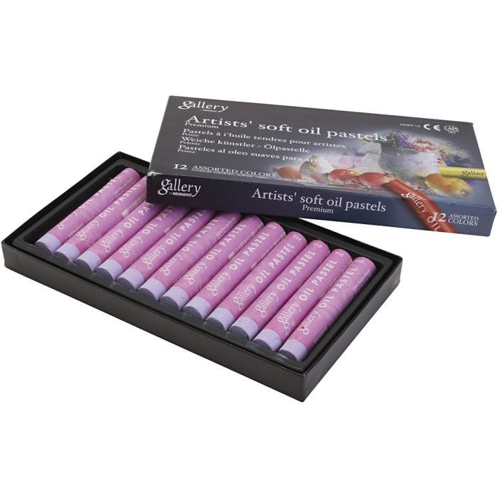 Pasteles al óleo, L. 7 cm, dia 11 mm, grosor 11 mm, lila claro, 12 ud/ 1 paquete