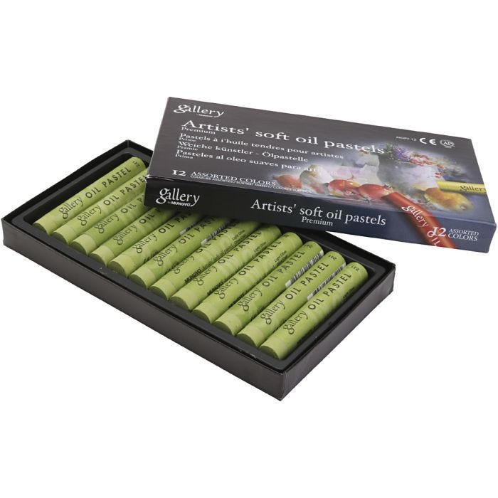 Pasteles al óleo, L. 7 cm, dia 11 mm, grosor 11 mm, verde oliva, 12 ud/ 1 paquete