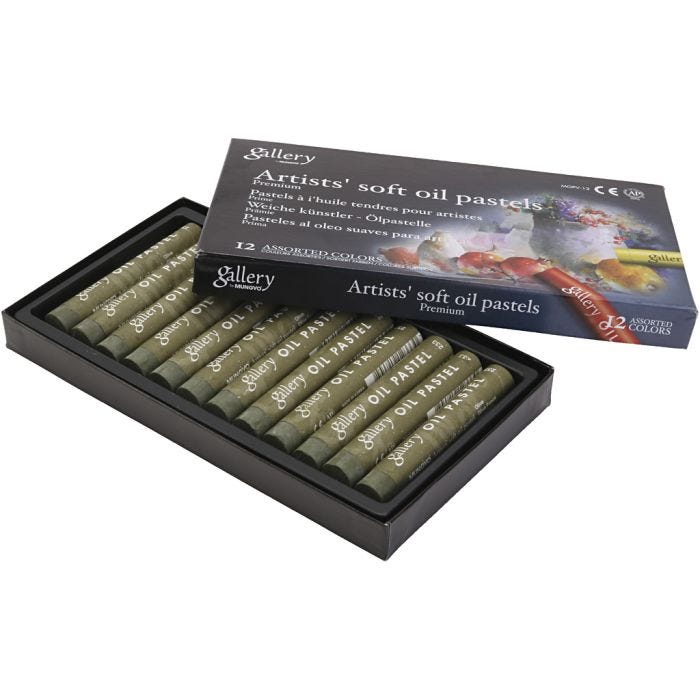 Pasteles al óleo, L. 7 cm, dia 11 mm, grosor 11 mm, verde oliva, 12 ud/ 1 paquete