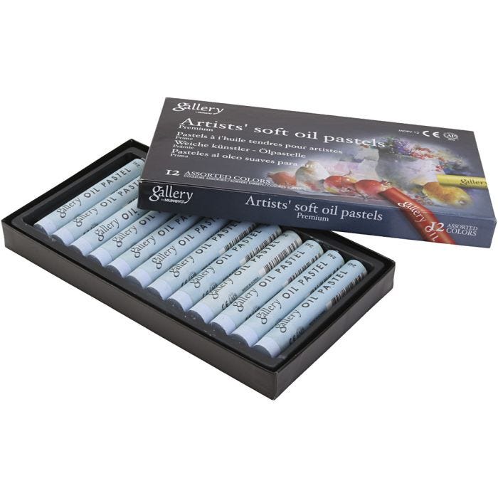 Pasteles al óleo, L. 7 cm, dia 11 mm, grosor 11 mm, gris claro, 12 ud/ 1 paquete