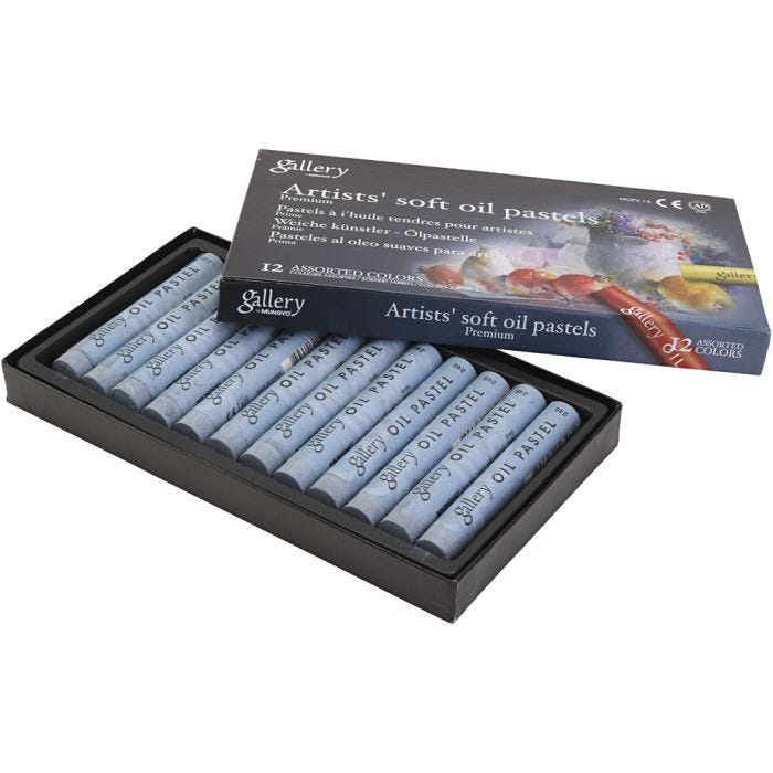 Pasteles al óleo, L. 7 cm, dia 11 mm, grosor 11 mm, gris, 12 ud/ 1 paquete