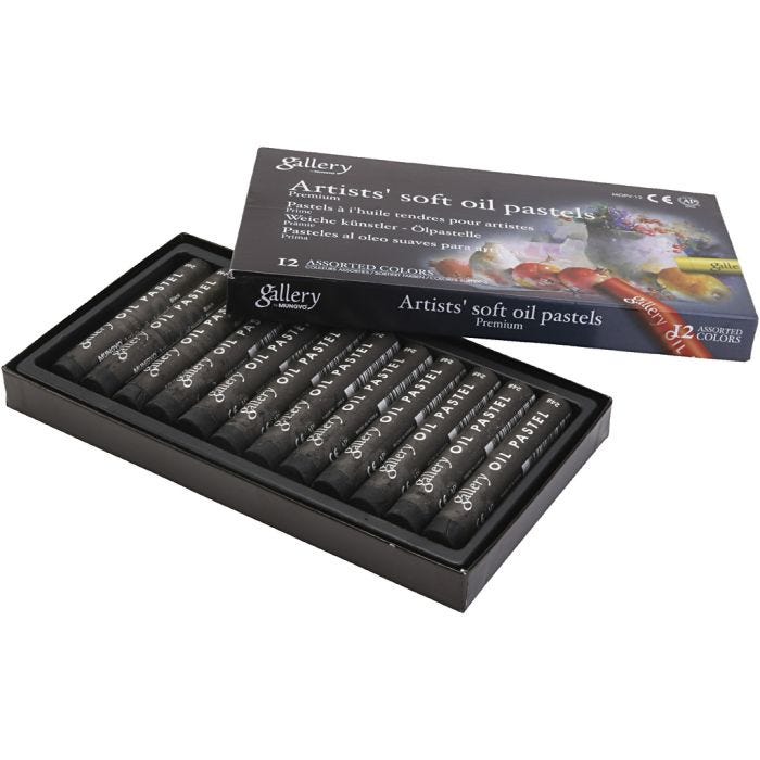 Pasteles al óleo, L. 7 cm, dia 11 mm, grosor 11 mm, negro, 12 ud/ 1 paquete