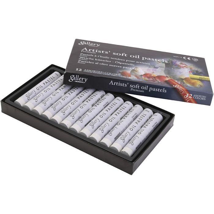 Pasteles al óleo, L. 7 cm, dia 11 mm, grosor 11 mm, gris metalizado, 12 ud/ 1 paquete