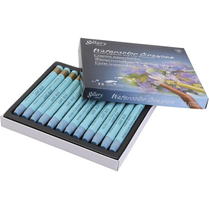 Crayones de acuarela, azul claro, 12 ud/ 1 paquete