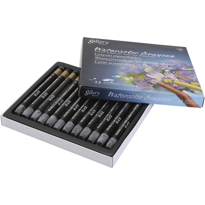 Crayones de acuarela, negro, 12 ud/ 1 paquete