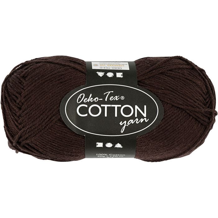 Hilo de algodón, medida 8/4, L. 170 M, marrón oscuro, 50 gr/ 1 bola