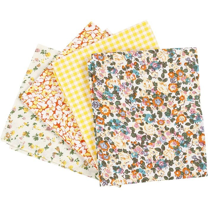 Tela para patchwork, medidas 45x55 cm, 100 gr, amarillo, 4 ud/ 1 fajo