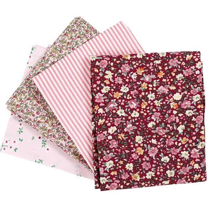 Tela para patchwork, medidas 45x55 cm, 100 gr, rosado, 4 ud/ 1 fajo
