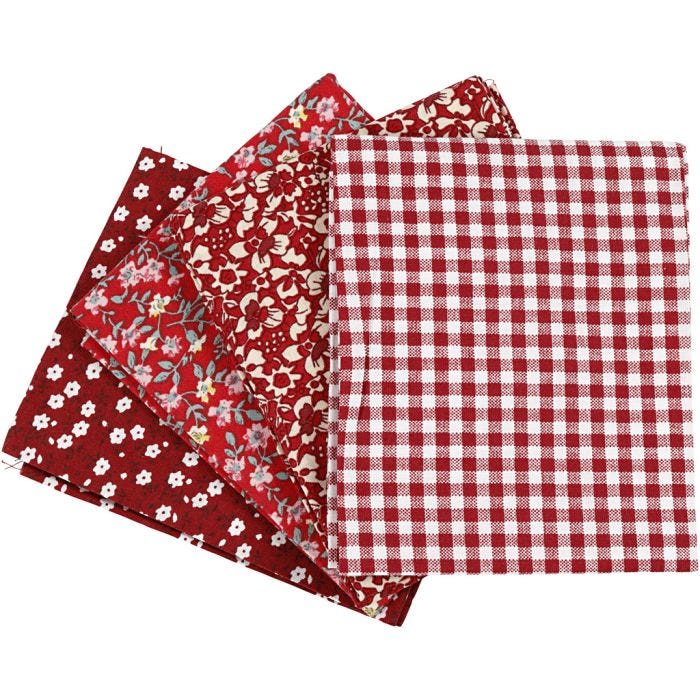 Tela para patchwork, medidas 45x55 cm, 100 gr, rojo, 4 ud/ 1 fajo