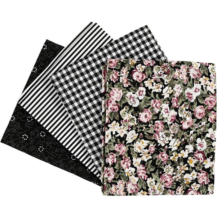 Tela para patchwork, medidas 45x55 cm, 100 gr, negro, 4 ud/ 1 fajo