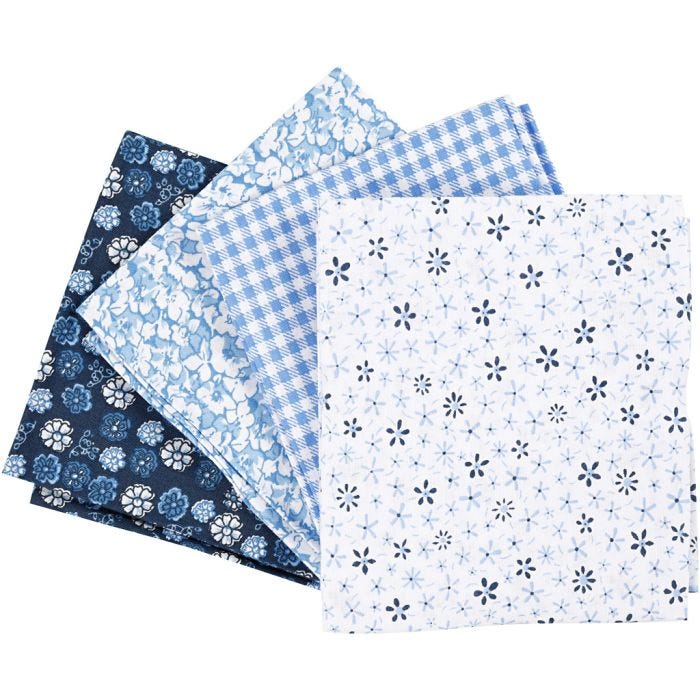 Tela para patchwork, medidas 45x55 cm, 100 gr, azul, 4 ud/ 1 fajo