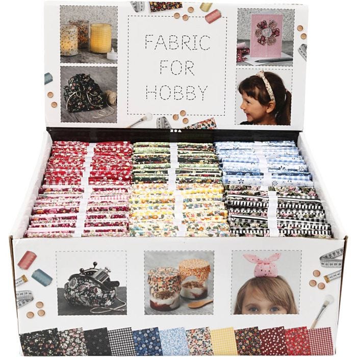 Tela para patchwork, medidas 45x55 cm, 100 gr, surtido de colores, 48fajo/ 1 paquete