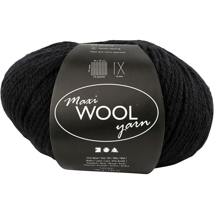 Lana, L. 125 M, negro, 100 gr/ 1 bola