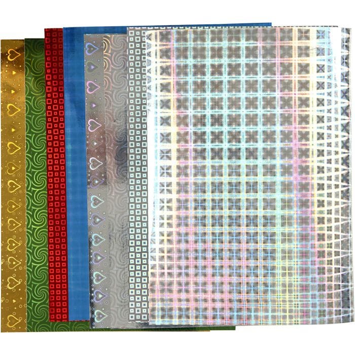 Papel holográfico, A4, hoja 210x297 mm, 120 gr, 8 hojas stdas/ 1 paquete