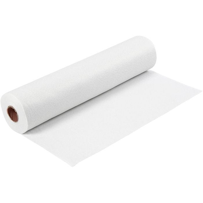 Fieltro para manualidades, A: 45 cm, grosor 1,5 mm, 180-200 gr, blanco, 5m/ 1 rollo