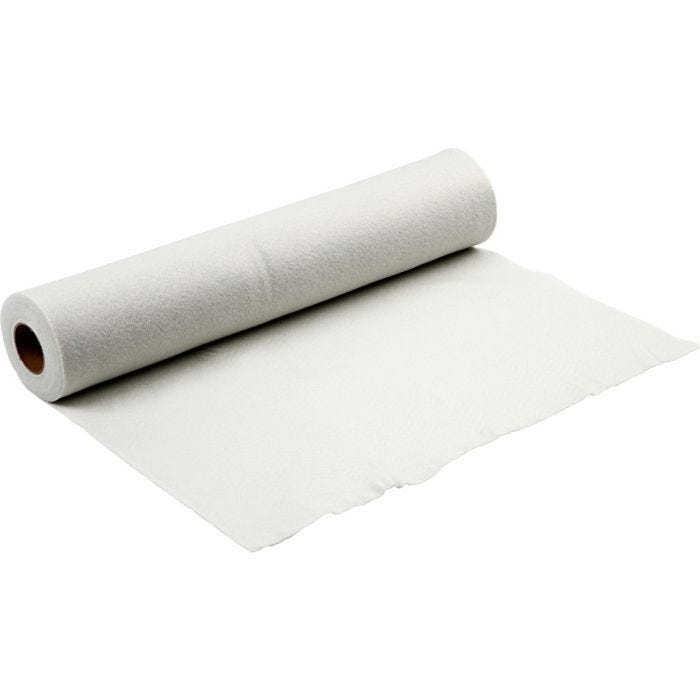 Fieltro para manualidades, A: 90 cm, grosor 1,5 mm, blanco, 5 m/ 1 rollo