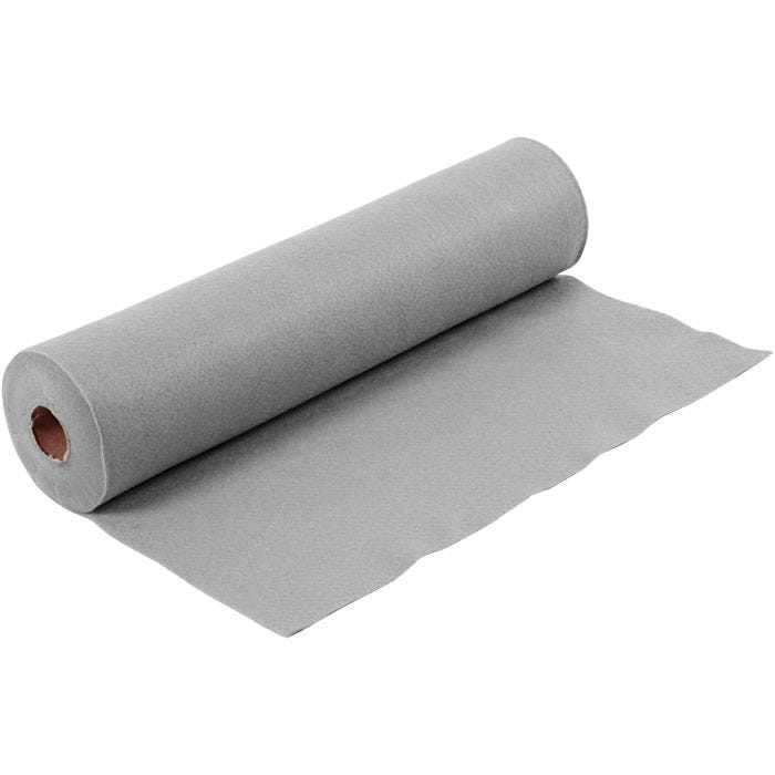 Fieltro para manualidades, A: 45 cm, grosor 1,5 mm, 180-200 gr, gris, 5 m/ 1 rollo