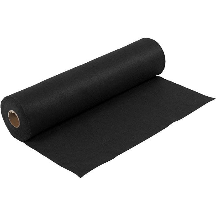 Fieltro para manualidades, A: 45 cm, grosor 1,5 mm, 180-200 gr, negro, 5 m/ 1 rollo