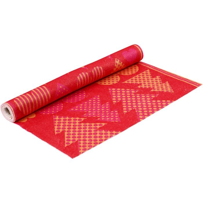 Fieltro con diseño, A: 45 cm, grosor 1,5 mm, 180-200 gr, naranja, rojo, 1 m/ 1 rollo