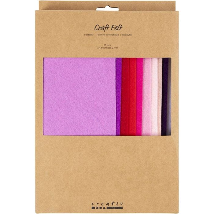 Fieltro para manualidades, A4, hoja 210x297 mm, grosor 2 mm, lila / rosa oscuro, 10 ud/ 1 paquete