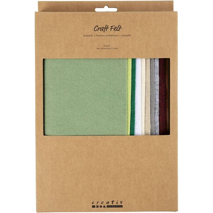 Fieltro para manualidades, A4, hoja 210x297 mm, grosor 2 mm, natural, 10 ud/ 1 paquete
